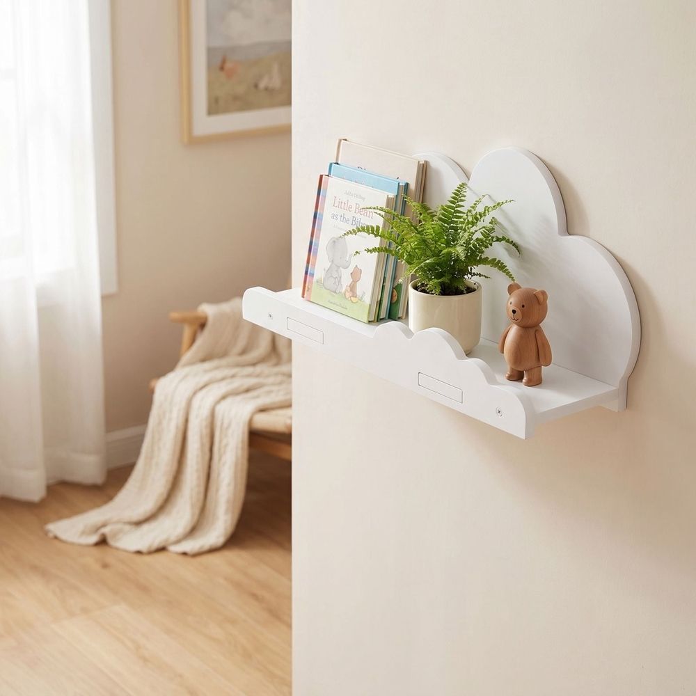 Cloud Shaped Wall Shelf Wooden Floating Storage Rack 15.55x3.74x2.16in White Wall Mount Organizer for Kids Room Nursery Living Room Entryway Decor