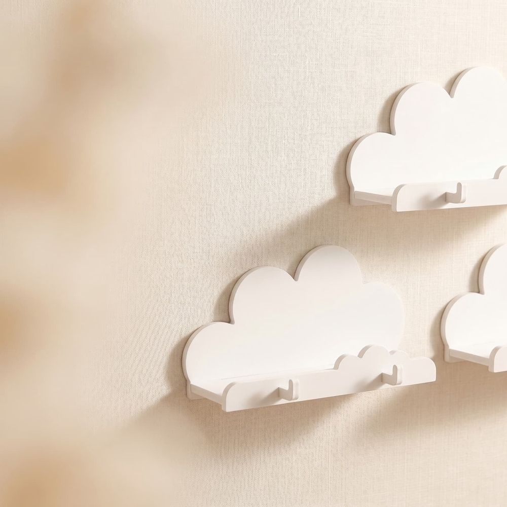 Cloud Shaped Wall Shelf Wooden Floating Storage Rack 15.55x3.74x2.16in White Wall Mount Organizer for Kids Room Nursery Living Room Entryway Decor
