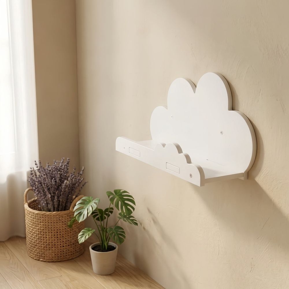 Cloud Shaped Wall Shelf Wooden Floating Storage Rack 15.55x3.74x2.16in White Wall Mount Organizer for Kids Room Nursery Living Room Entryway Decor