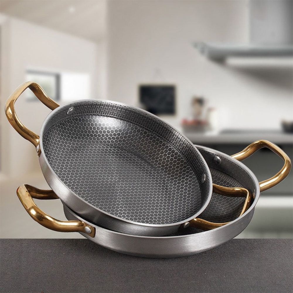 Black Honeycomb Nonstick Stainless Steel Frying Pan for Easy and Comfortable Cooking