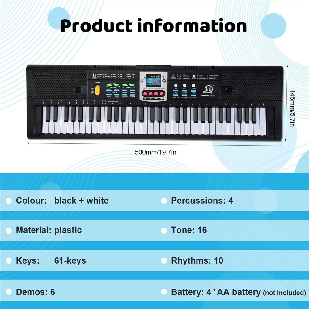 61 Keys Electronic Piano Digital Music Keyboard Musical Instrument Gift with Microphone for Kids Beginners