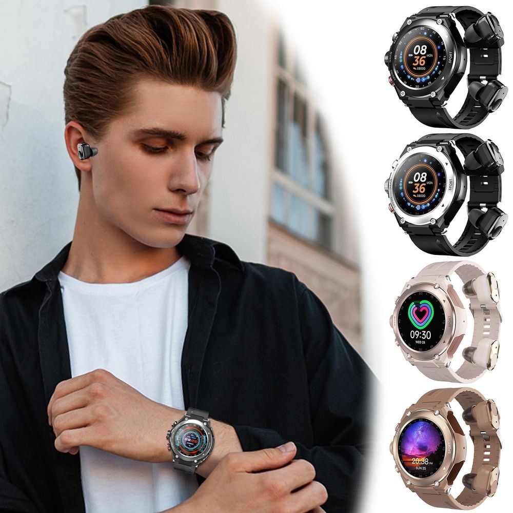 Smart Watch , T92 Smartwatch With Earbuds MP3 Bluetooth Earphones 3-in-1 1.28-inch Smartwatch With Built-in Wireless Earbuds Speaker Circular Fitness Music