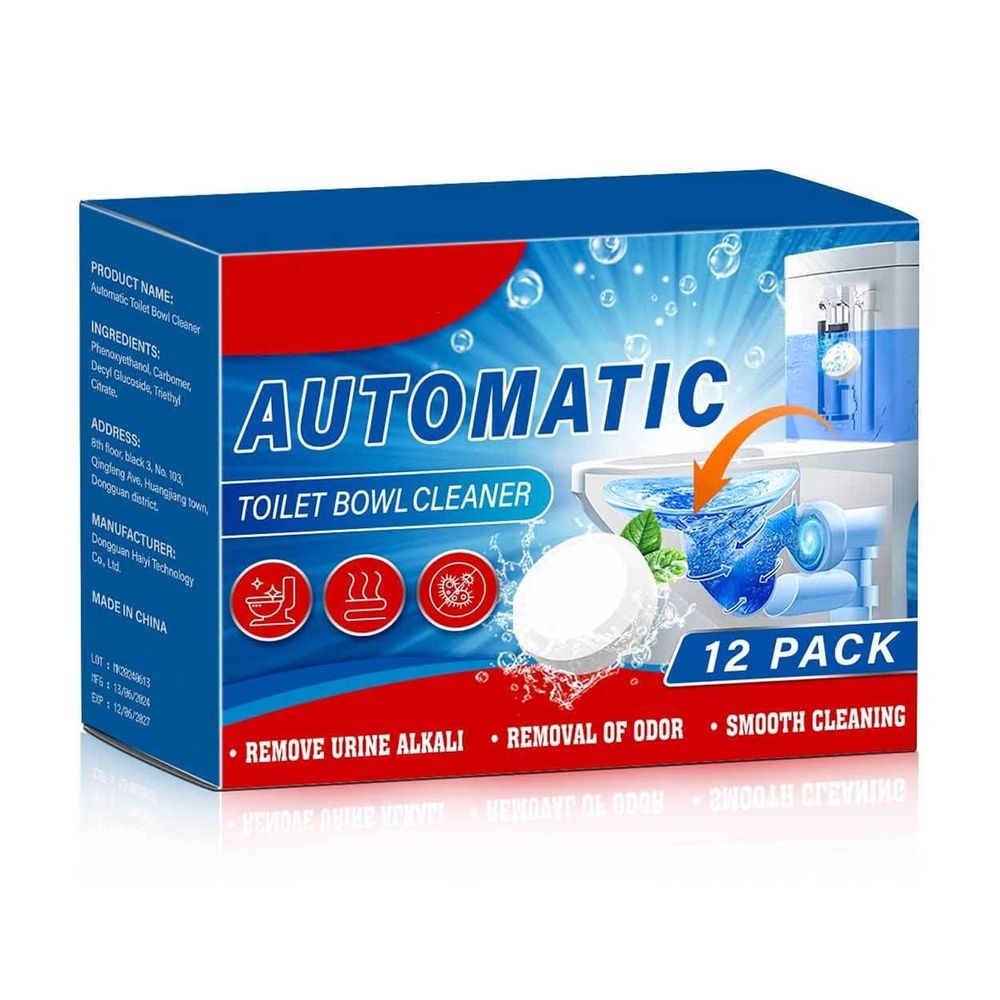 12 Pack Automatic Toilet Bowl Cleaner Tablets, Bleach-Powered Long Lasting 30 Days, Stain & Odor Eliminator for Limescale Rust Urine, Septic Safe Drop-in Cleaner