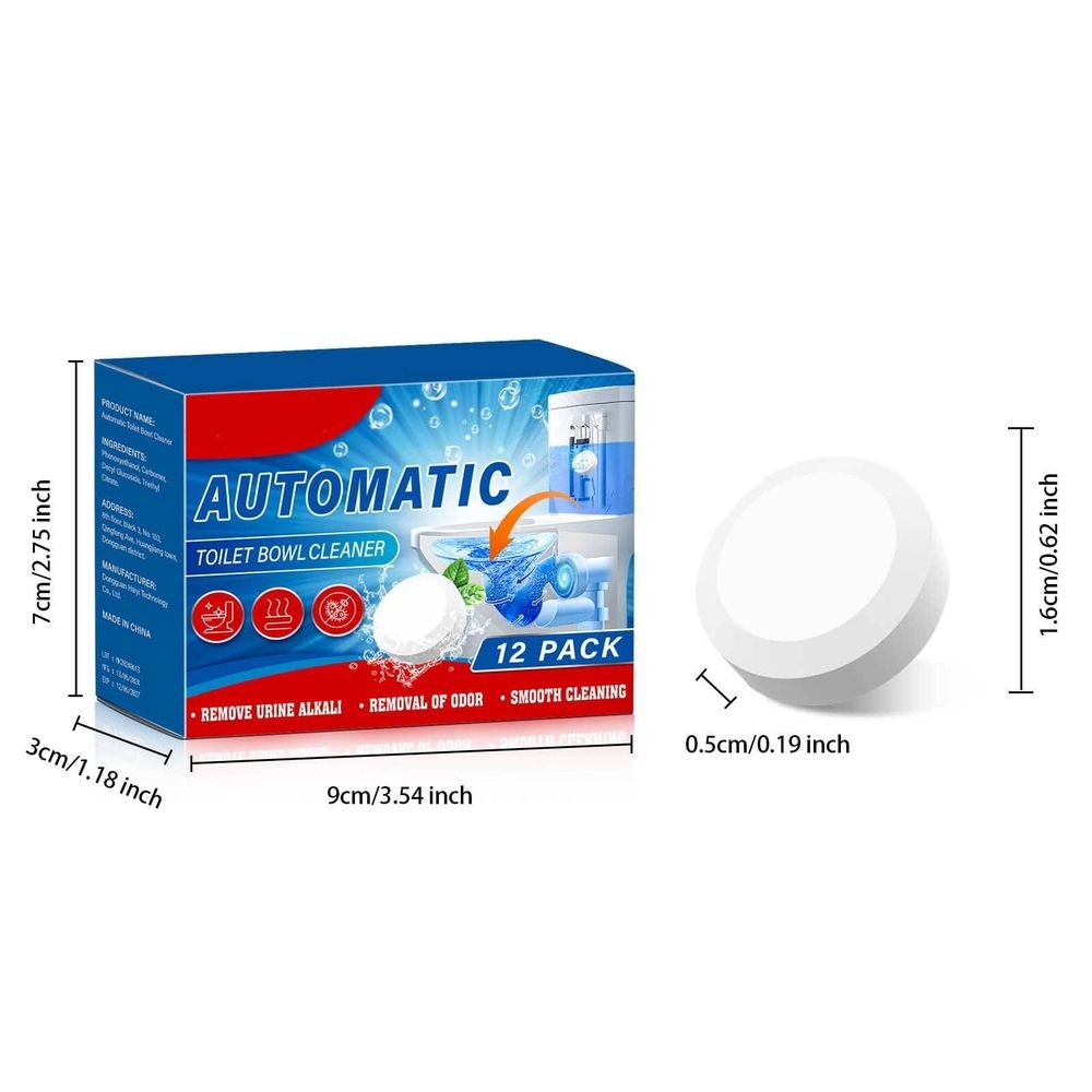 12 Pack Automatic Toilet Bowl Cleaner Tablets, Bleach-Powered Long Lasting 30 Days, Stain & Odor Eliminator for Limescale Rust Urine, Septic Safe Drop-in Cleaner
