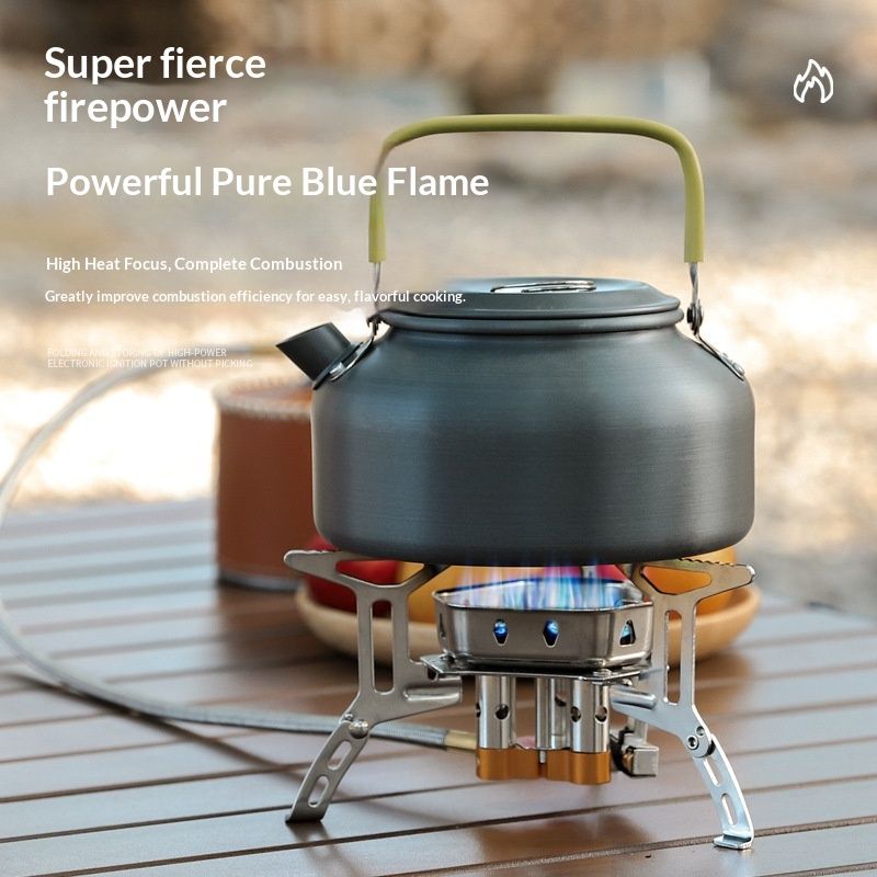 Windproof Camp Stove Camping Gas Stove with Fuel Canister Adapter, Piezo Ignition, Portable Collapsible Stove Burner for Outdoor Backpacking Hiking and Picnic
