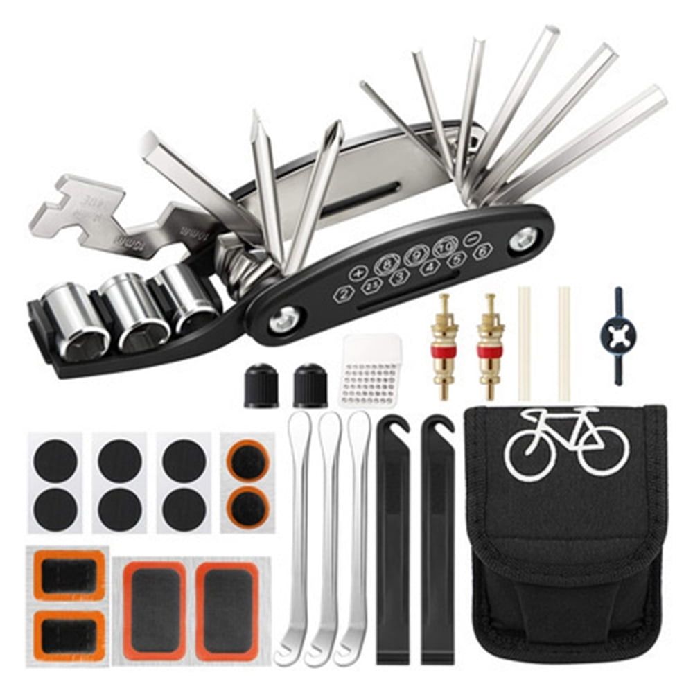 16-in-1 Tools Kit for Bicycle Multifunctional Bicycle Tool Repair Set Bike Replacement Accessories with Wrench and Screwdriver Black