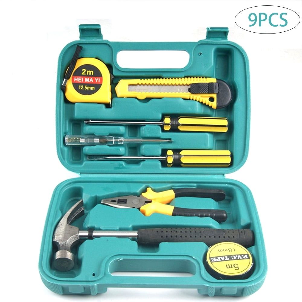 9× Home Repair Tools Set Screwdriver Wire cutter General Household Hand Tool Kits with Tool Box Storage Case