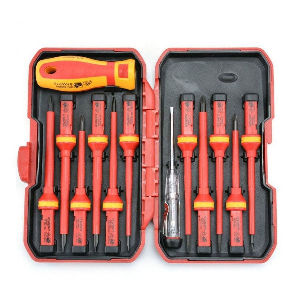 13Pcs VDE Insulated Electrician Screwdriver Set Magnetic Phillips Slotted Screwdriver Red