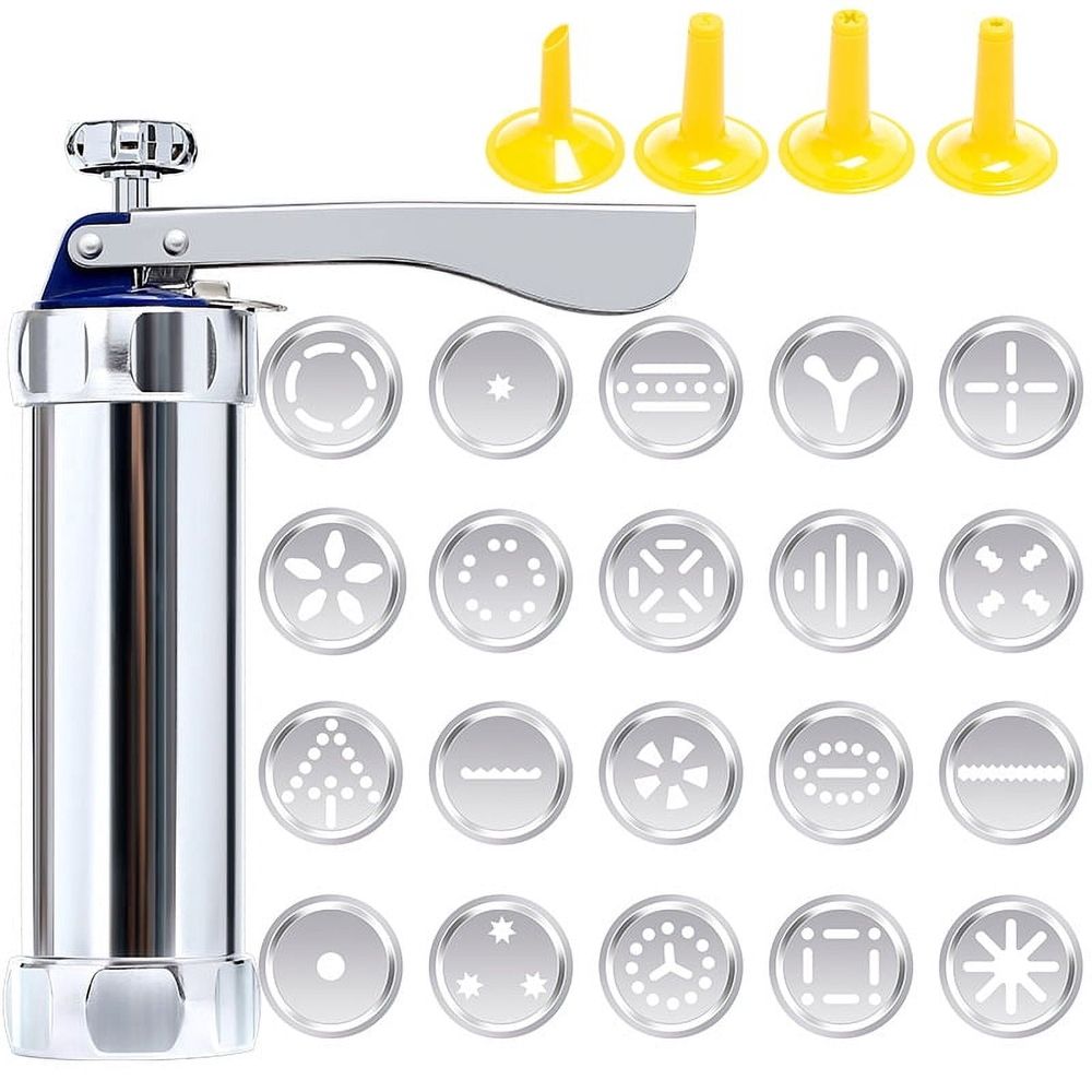 Cookie Press, Cookie Press Gun Aluminum Alloy with 4 Piping Tips and 20 Cookie Discs, Cookie Maker Machine, Cookie Press Baking