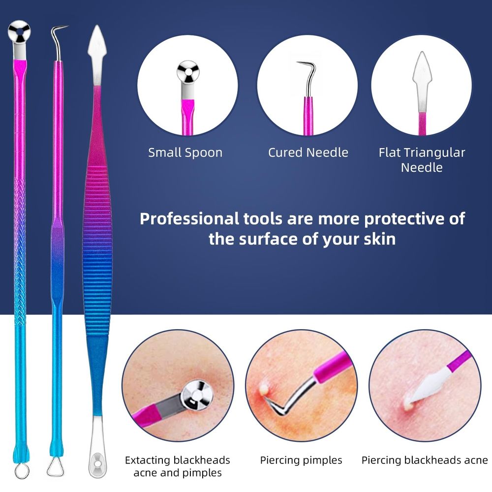 Blackhead Remover Extractor Tool,10 Pcs Professional Pimple Popper Tool Kit with Metal Case for Quick and Easy Removal of Blackheads,Pimples,Zit Removing,Facial and Nose(Colorful)
