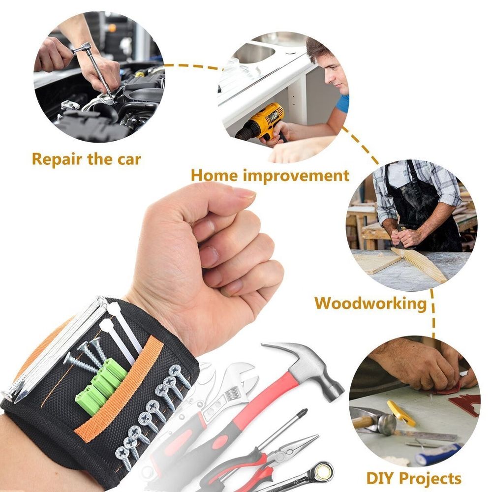 Magnetic Wristband with 15 Strong Magnetic Screw Holder Wrist,Nails,Drill Bits,Bolts,Tools - Best Unique Gift for Men,DIY Handyman,Father/Dad,Husband,Boyfriend,Him,Women