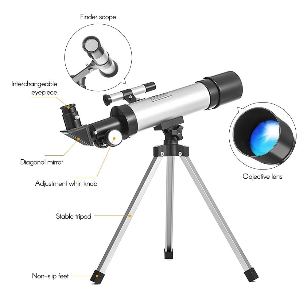 Astronomical Telescope Compact Portable Telescope of 90X Magnification with Finder Scope Adjustable Tripod for Kids Beginners