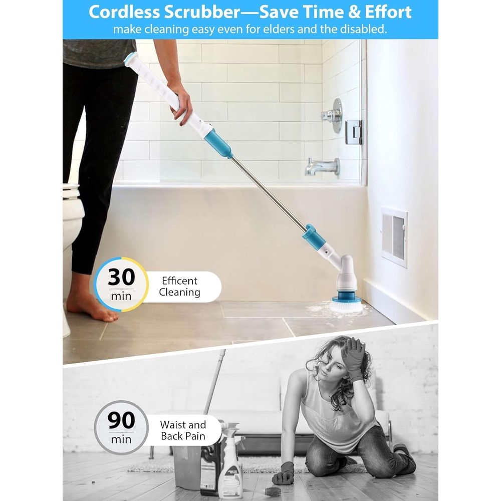 Bathroom Scrubber Electric, Shower Cleaner Electric Spin Scrubber, Long Handle Cleaning Brush for Tile Floor, Bathtub, Cordless Power Spinning Scrub Brush Household with 3 Replaceable Brush Heads