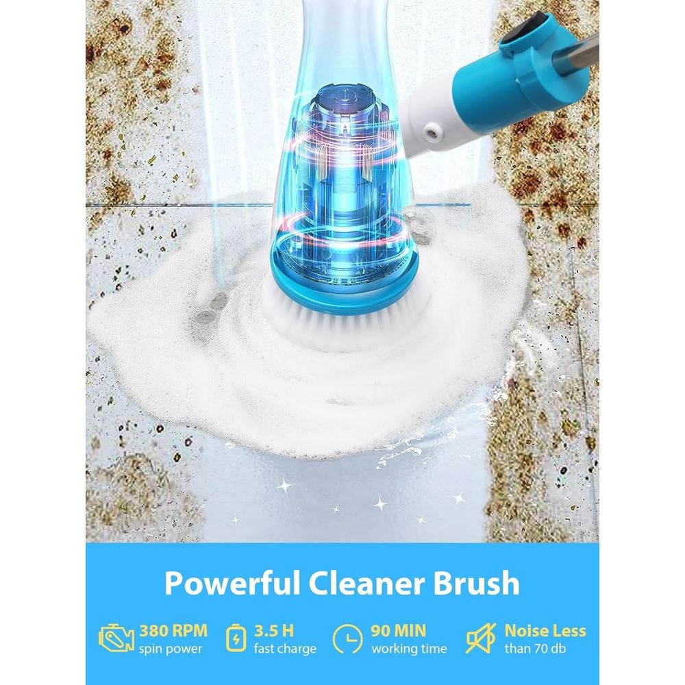 Bathroom Scrubber Electric, Shower Cleaner Electric Spin Scrubber, Long Handle Cleaning Brush for Tile Floor, Bathtub, Cordless Power Spinning Scrub Brush Household with 3 Replaceable Brush Heads
