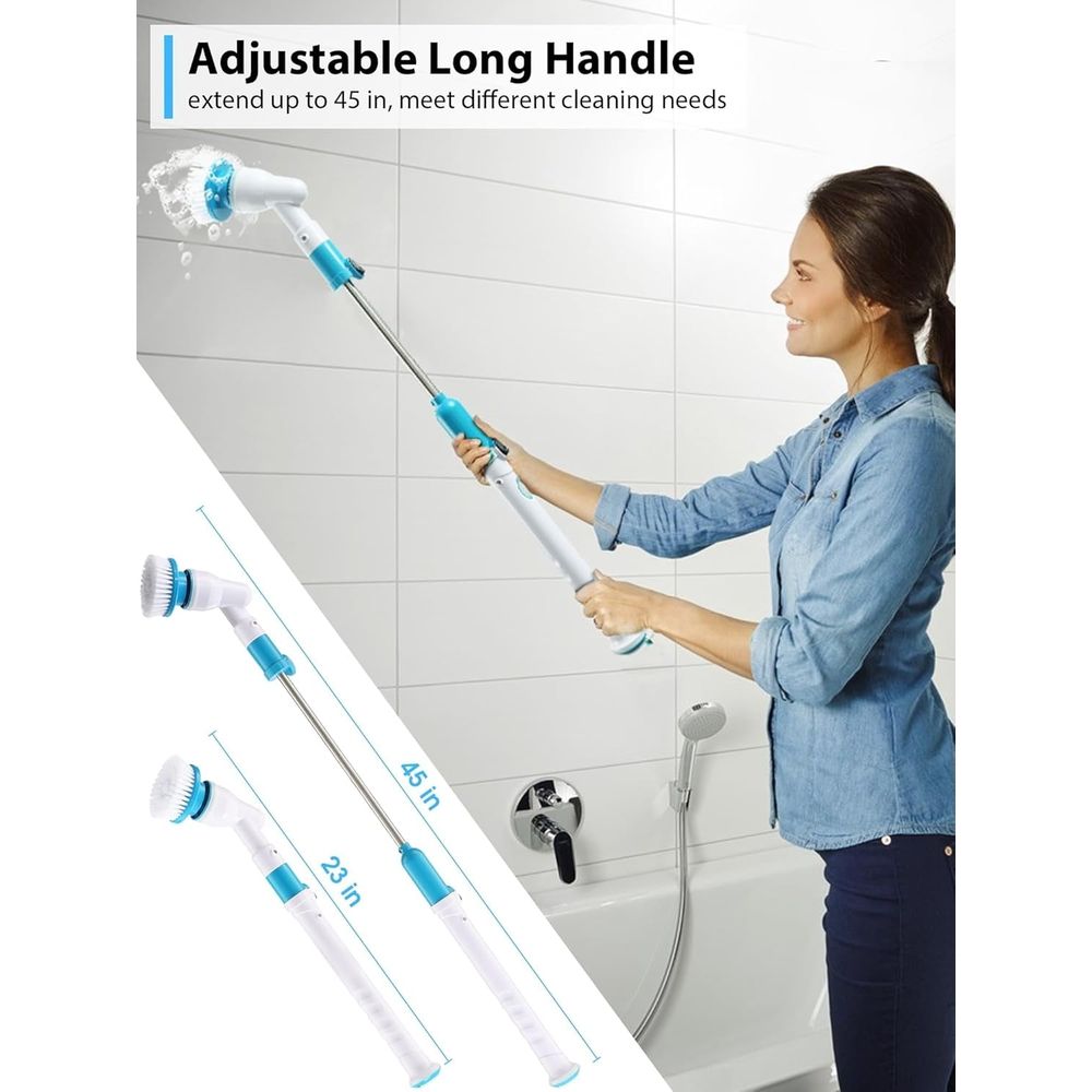 Bathroom Scrubber Electric, Shower Cleaner Electric Spin Scrubber, Long Handle Cleaning Brush for Tile Floor, Bathtub, Cordless Power Spinning Scrub Brush Household with 3 Replaceable Brush Heads