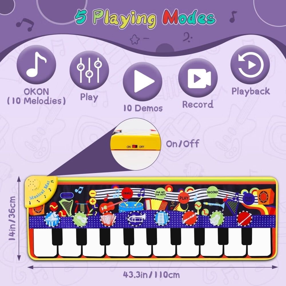 Baby Piano Mat with 25 Music Sounds,Kids Musical Playmat,Early Education Development Birthday Gift Music Toy for 1 2 3 Year Girls Boys,Piano Keyboard Touch Play Blanket for Child Toddlers