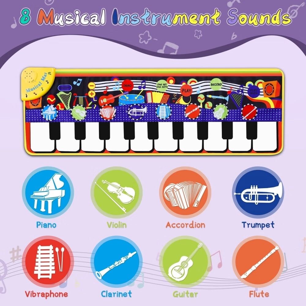 Baby Piano Mat with 25 Music Sounds,Kids Musical Playmat,Early Education Development Birthday Gift Music Toy for 1 2 3 Year Girls Boys,Piano Keyboard Touch Play Blanket for Child Toddlers
