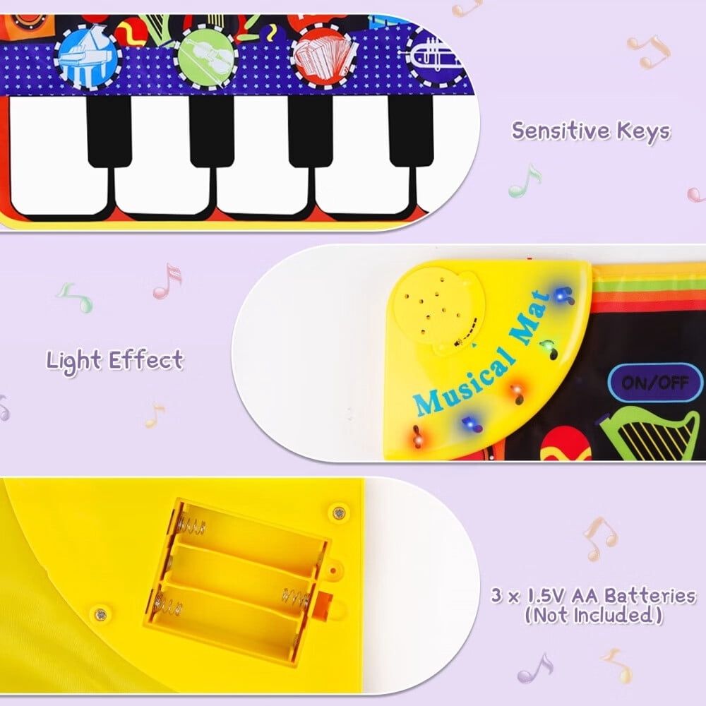 Baby Piano Mat with 25 Music Sounds,Kids Musical Playmat,Early Education Development Birthday Gift Music Toy for 1 2 3 Year Girls Boys,Piano Keyboard Touch Play Blanket for Child Toddlers