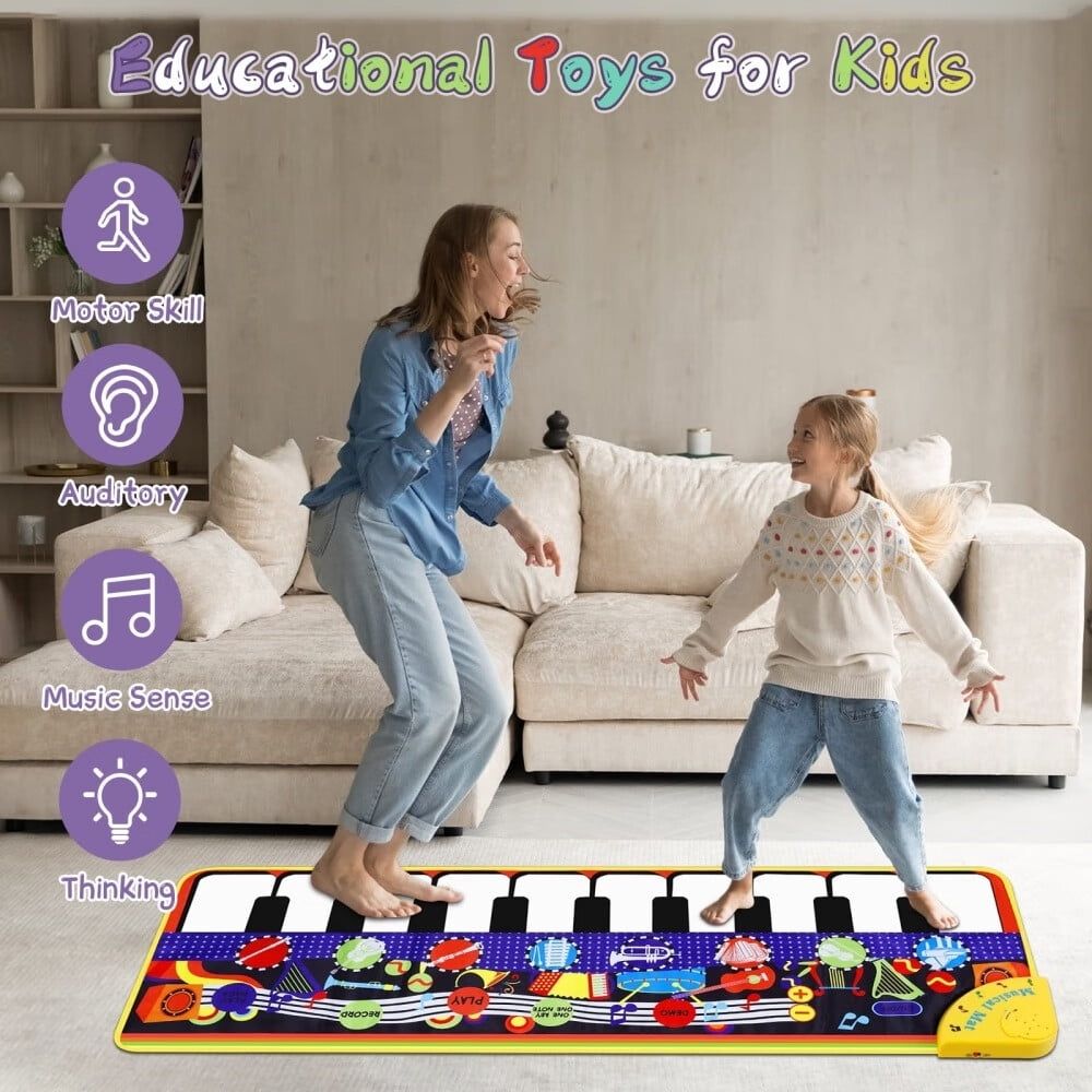 Baby Piano Mat with 25 Music Sounds,Kids Musical Playmat,Early Education Development Birthday Gift Music Toy for 1 2 3 Year Girls Boys,Piano Keyboard Touch Play Blanket for Child Toddlers