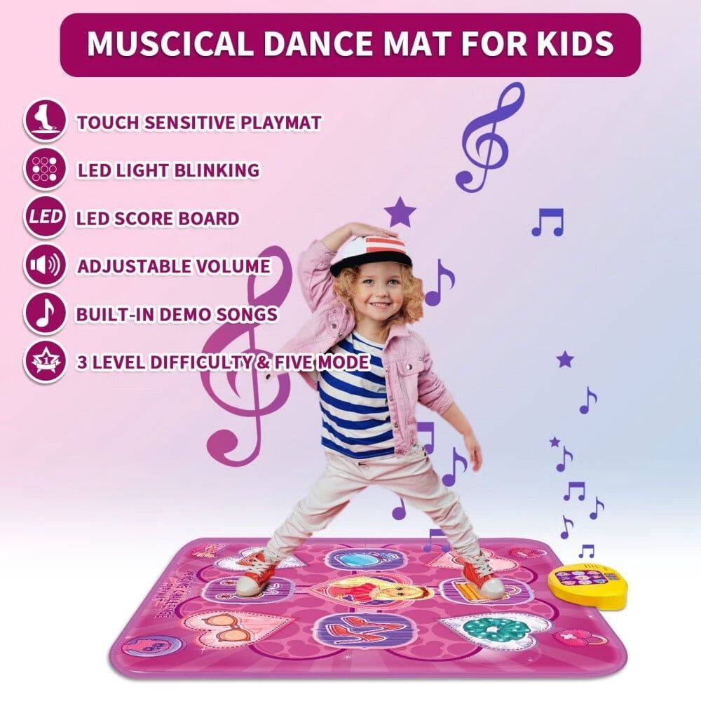 Dance Mat,Toys for 3 4 5 6 7+ Year Old Girls,Dance Mat for Kids,Electronic Music Dance Pad Toy with LED Lights,5 Game Modes Princess Dancing Mat,Birthday Xmas Gifts for Age 3-8 Year Old Girls
