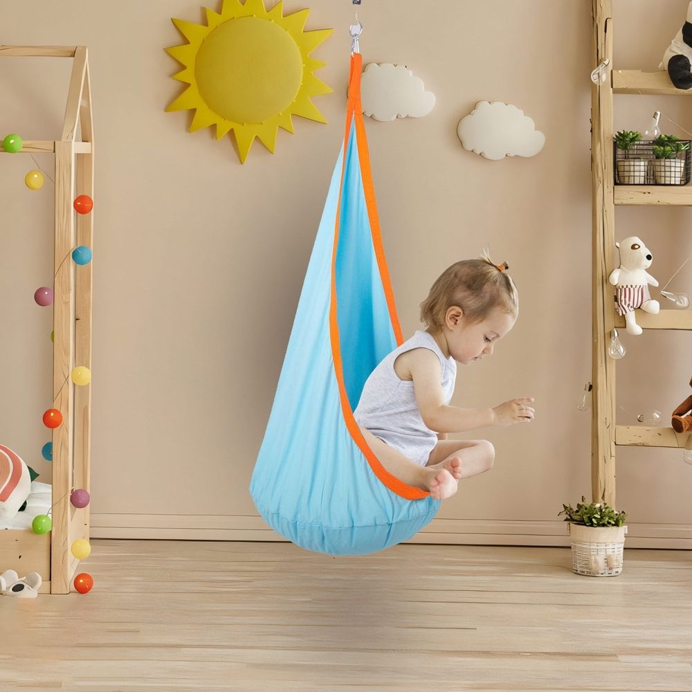 Swing Seat, Kids Hanging Hammock Swing, Cotton Sensory Pod Swing Chair with Inflatable Pillow, Pod Swing for Kids Indoor & Outdoor, Max 176Lbs (1 PCS)