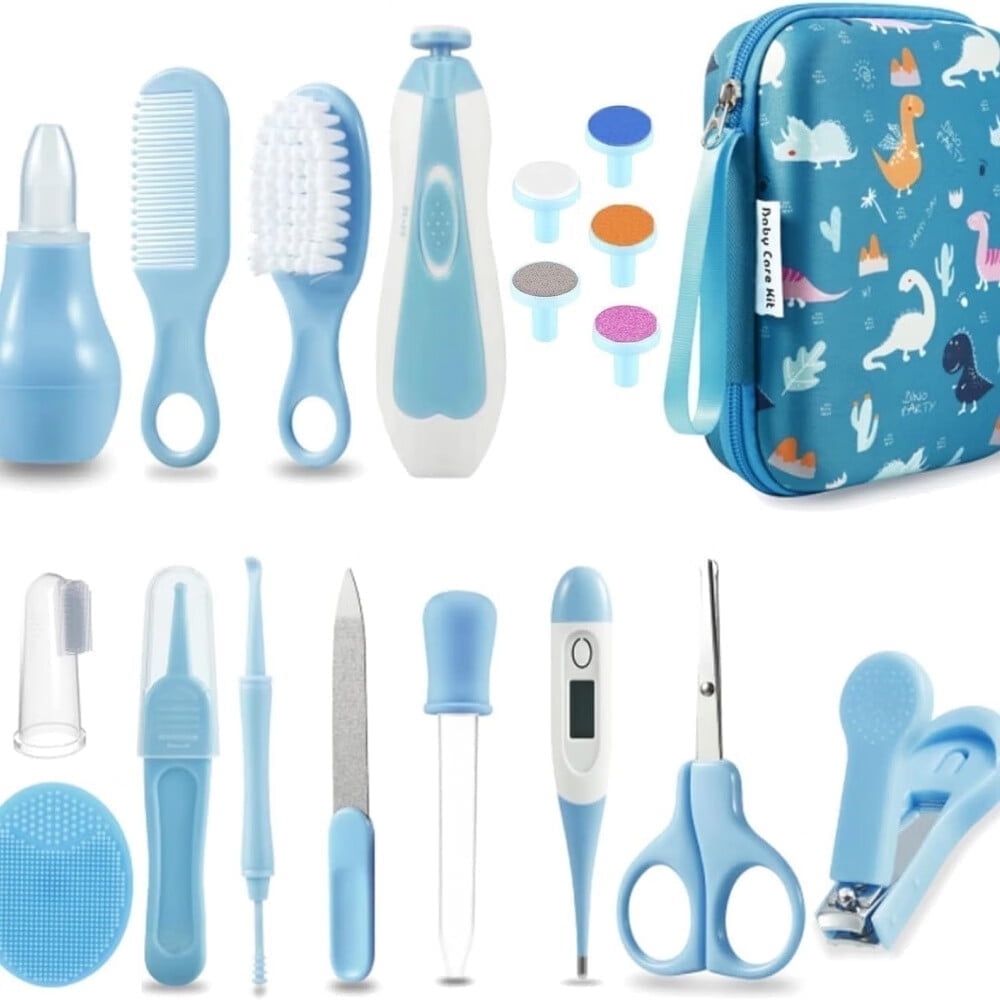 Healthcare and Grooming Kit,  Nursery Health Care Set, Electric Safety Nail Trimmer Newborn Essentials Kit for Infant Toddlers Kids (19 in 1, Blue)