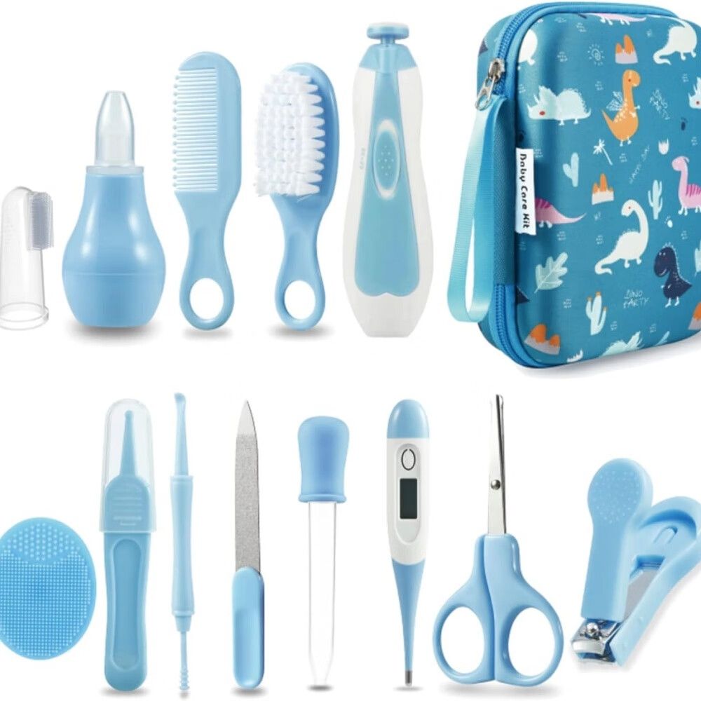 Healthcare and Grooming Kit,  Nursery Health Care Set, Electric Safety Nail Trimmer Newborn Essentials Kit for Infant Toddlers Kids (19 in 1, Blue)