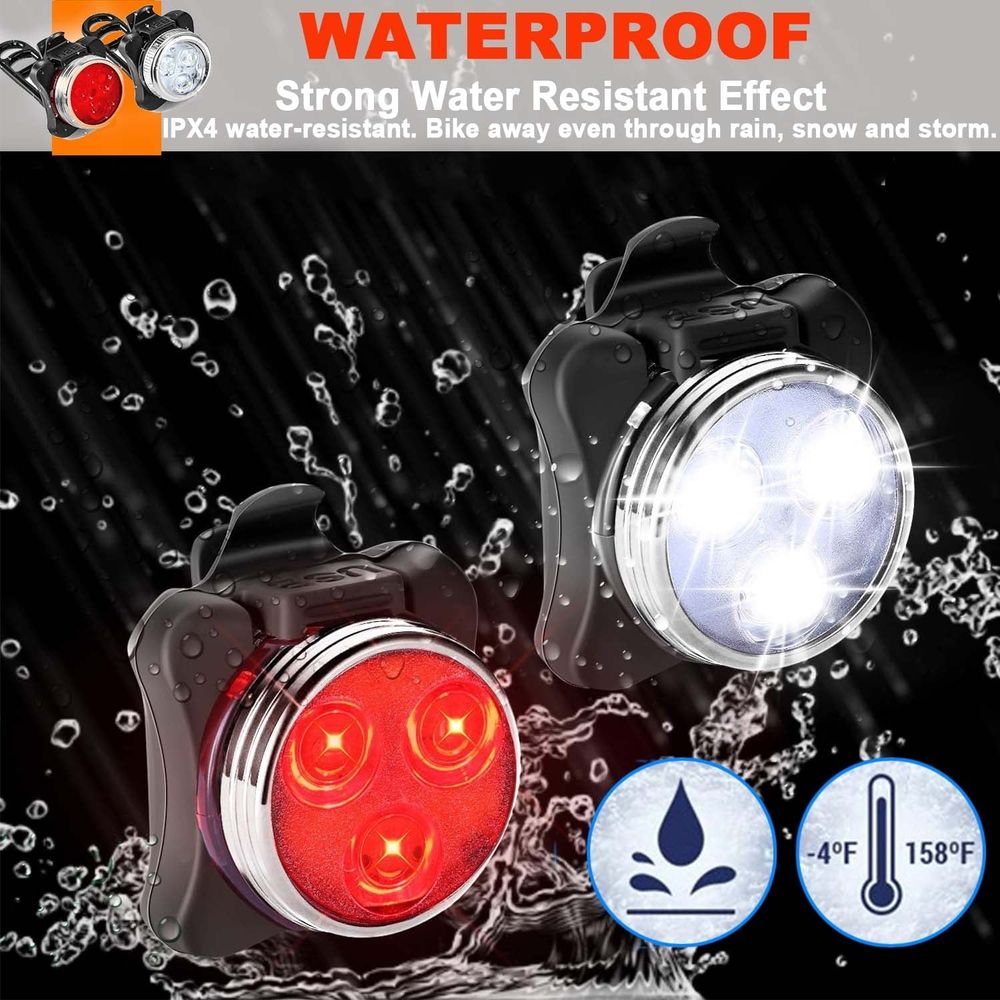 USB Rechargeable Bike Light Set,Super Bright Front Headlight and Rear LED Bicycle Light,650mah Lithium Battery,4 Light Mode Options(2 USB cables and 4 Strap Included)