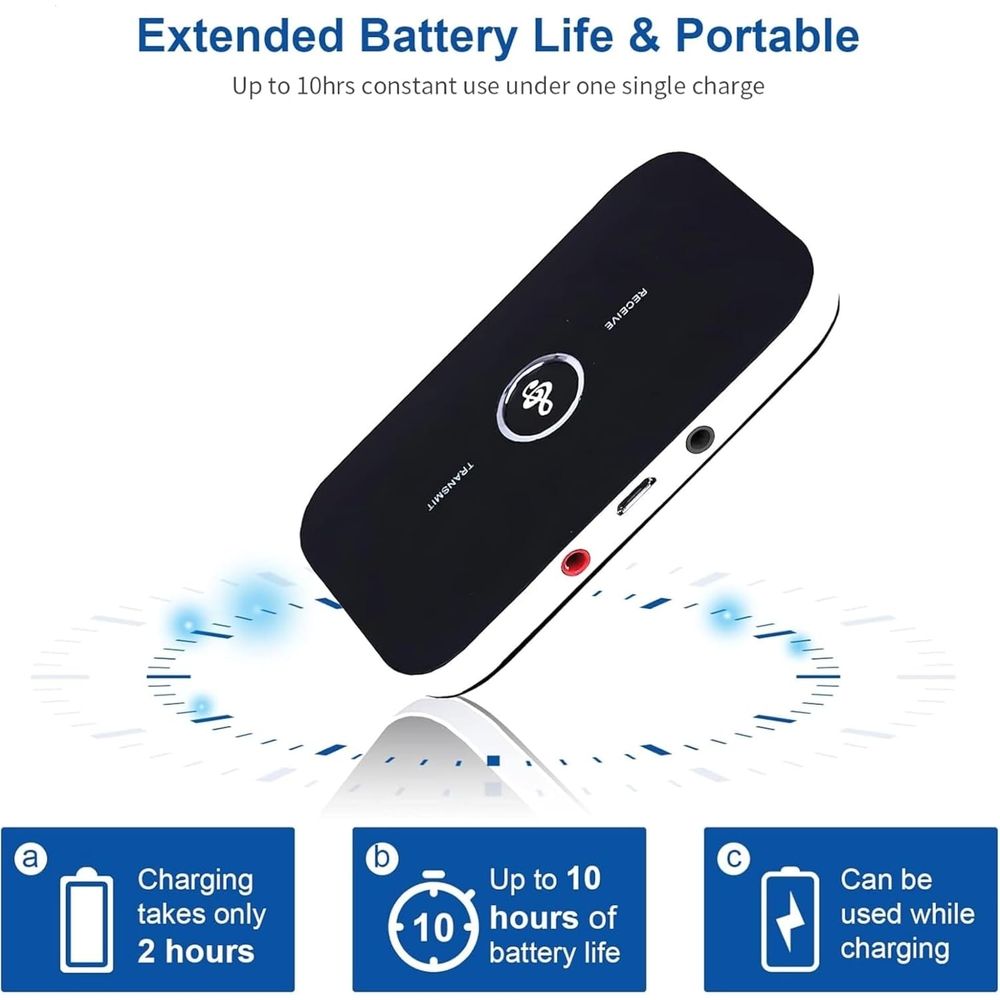 Bluetooth 5.0 Transmitter Receiver, 2-in-1 Wireless Aux Bluetooth Adapter for Stereo Receiver, with Aux 3.5mm R/L Cable for Home Stereo/Speakers/Headphones/TV/BT Headphones