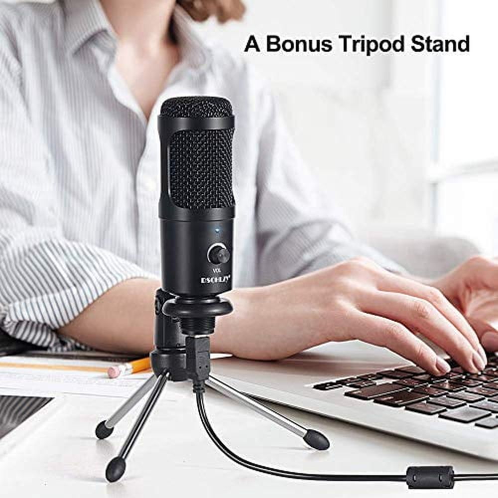 USB Condenser Microphone Bundle Kit,192KHZ/24BIT Professional Cardioid Computer Mic with Adjustable Scissor Arm Stand Shock Mount and Gain Knob for Recording,for Podcasting,Gaming, (Black)