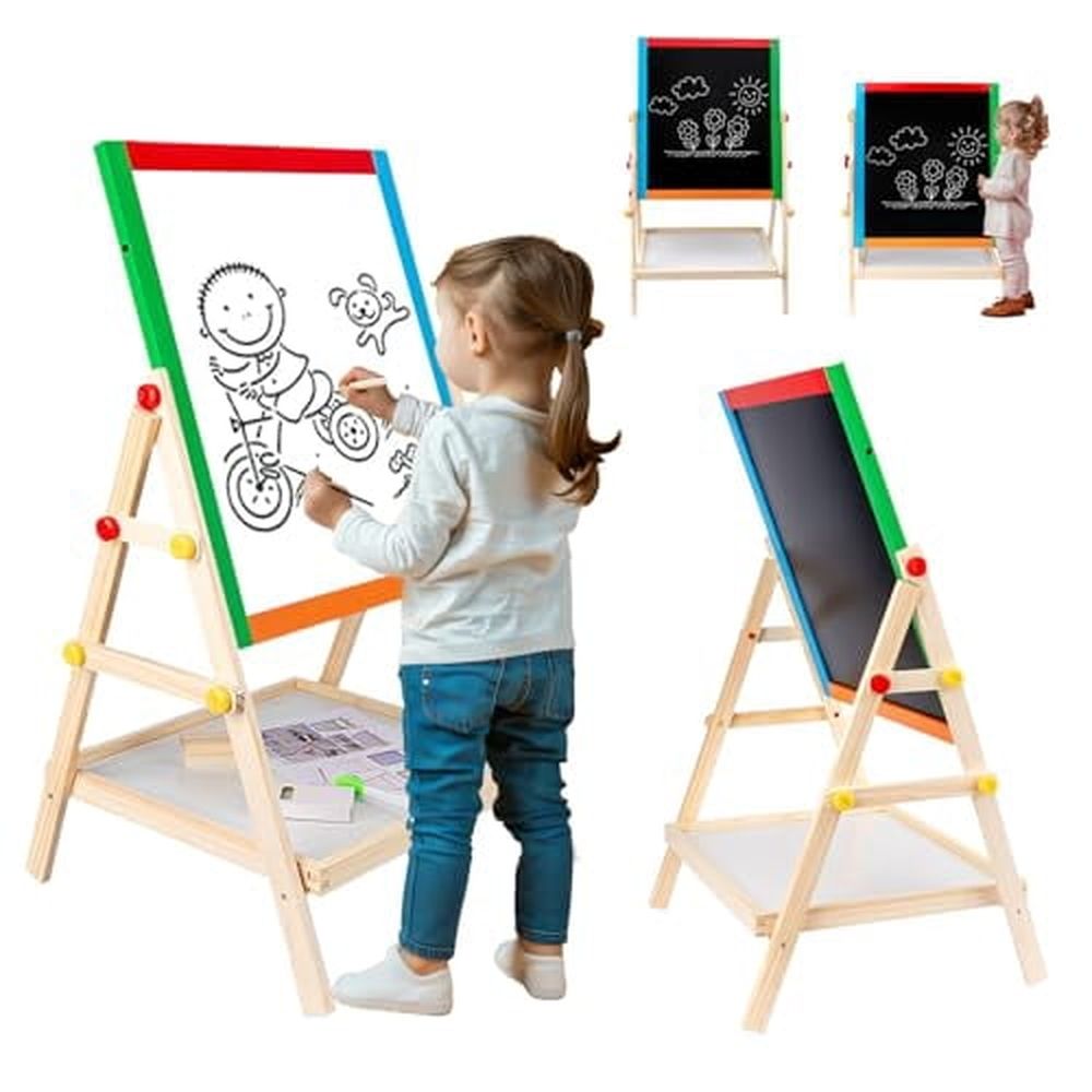 Easels for Painting Kids,Chalkboards for Kids Easel,Magnetic Whiteboards and Dry Erase Chalkboards,Adjustable Easel,with Storage Rack and Accessories,Best Gift Kids