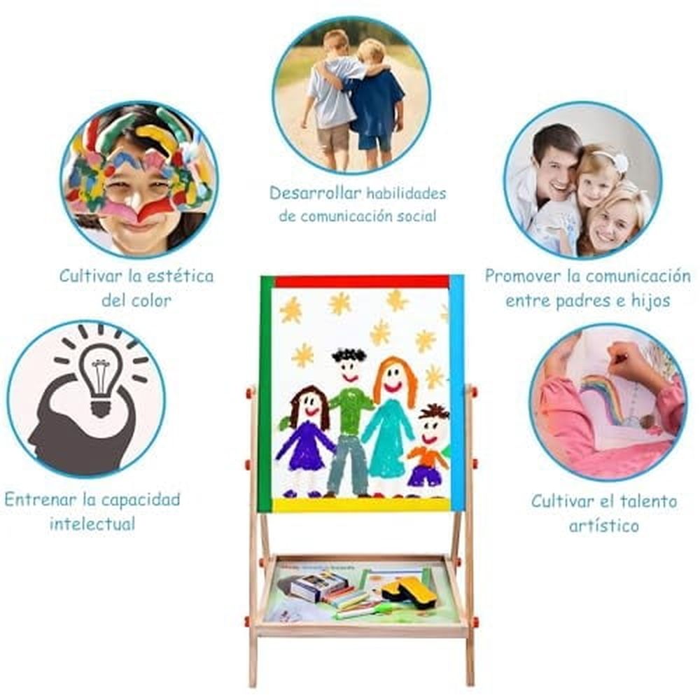 Easels for Painting Kids,Chalkboards for Kids Easel,Magnetic Whiteboards and Dry Erase Chalkboards,Adjustable Easel,with Storage Rack and Accessories,Best Gift Kids