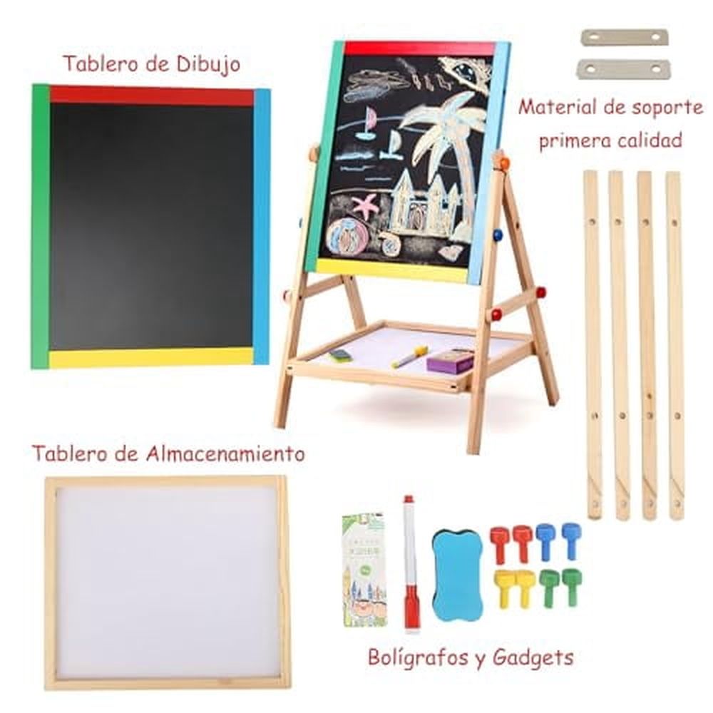 Easels for Painting Kids,Chalkboards for Kids Easel,Magnetic Whiteboards and Dry Erase Chalkboards,Adjustable Easel,with Storage Rack and Accessories,Best Gift Kids