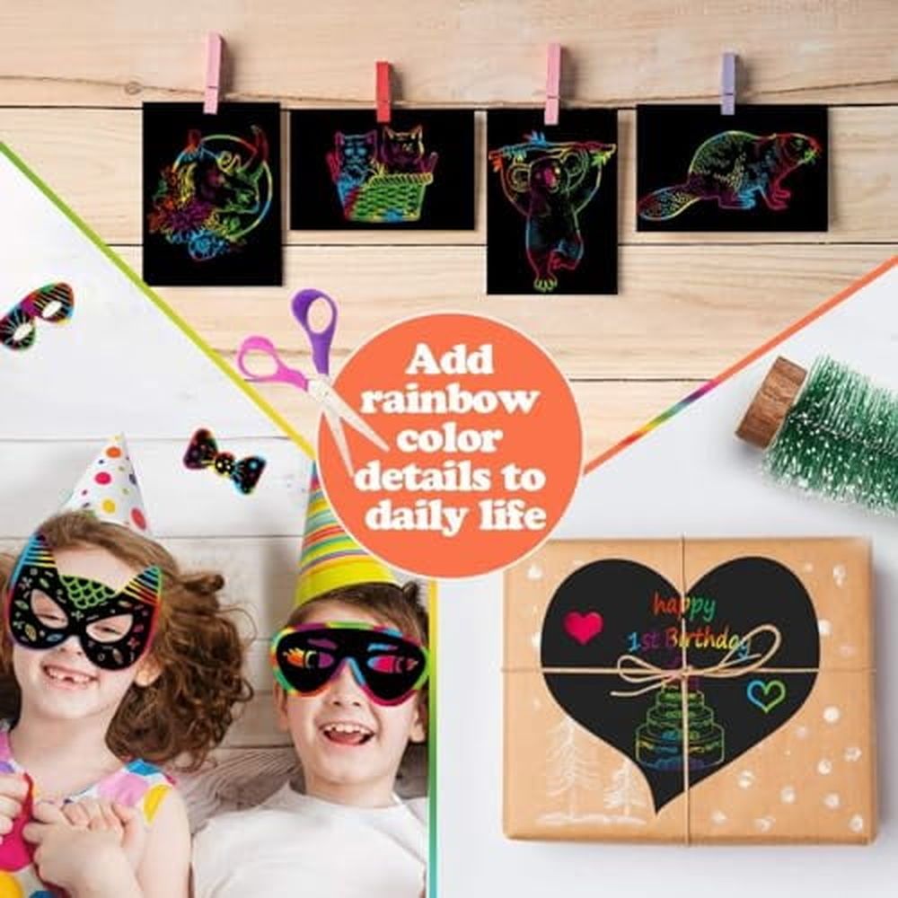 Scratch Art Books for Kids,Scratch Art Paper Rainbow Magic Scratch Art Note Books for Children,Colored Scratch Art Notebooks with Wooden Pen Children's Day Best Gifts
