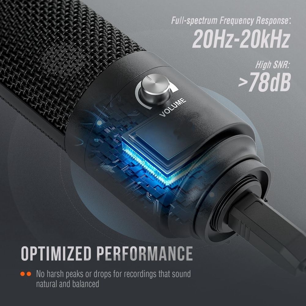 Studio Condenser USB Microphone Computer PC Microphone Kit with Adjustable Boom Arm Stand Shock Mount for Instruments Voice Overs Recording Podcasting Vocal Gaming Streaming-T669
