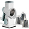Rotary Cheese Grater Shredder with Handle Handheld Round Vegetable Slicer Carrot Shredder Nut Grinder with 3 Replaceable Stainless Steel Drum Blades and Upgrade Strong Suction, White/Cyan