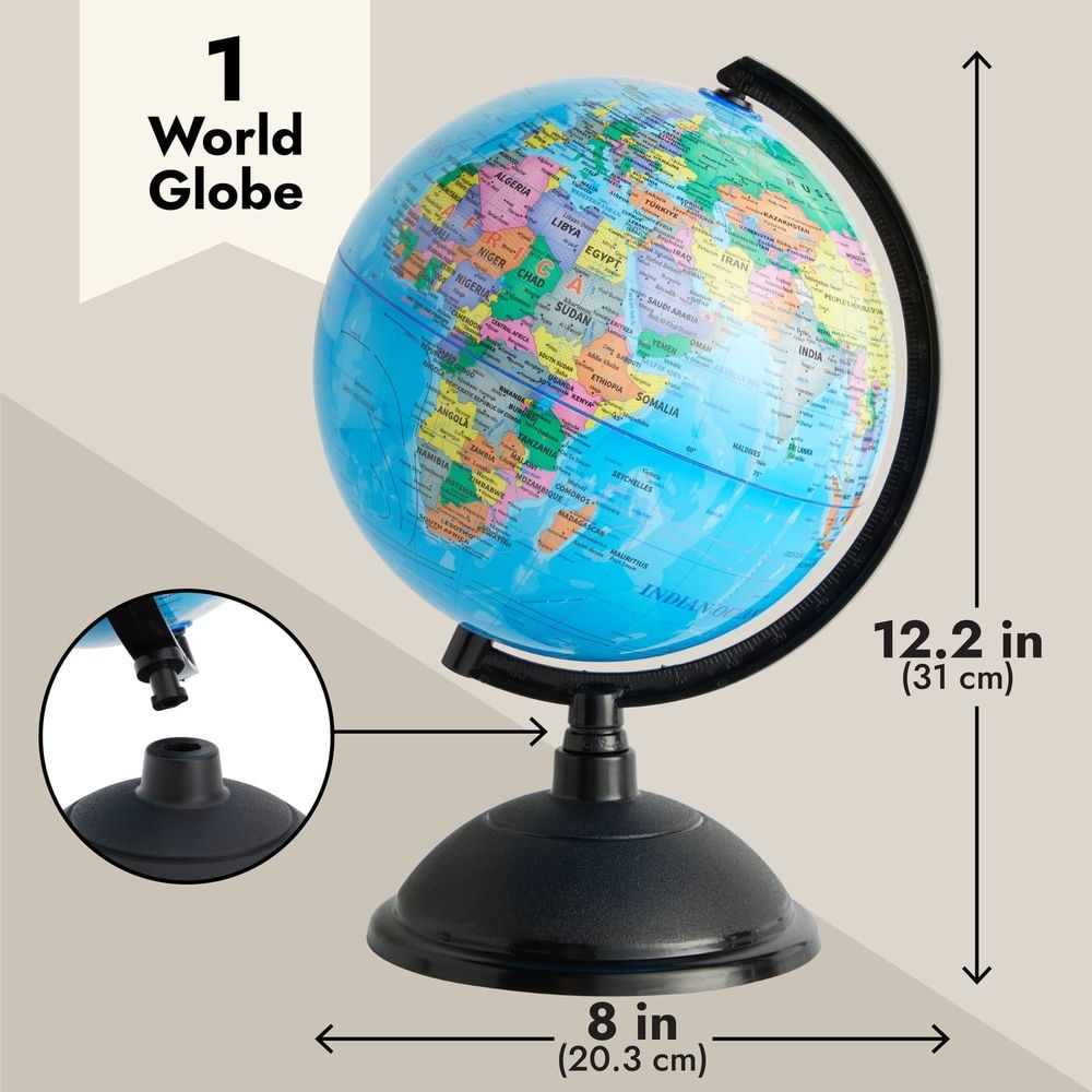Rotating World Globe with Stand for Kids Ages 3–14 Learning,8-inch Spinning Earth Globe for Classroom Geography Education