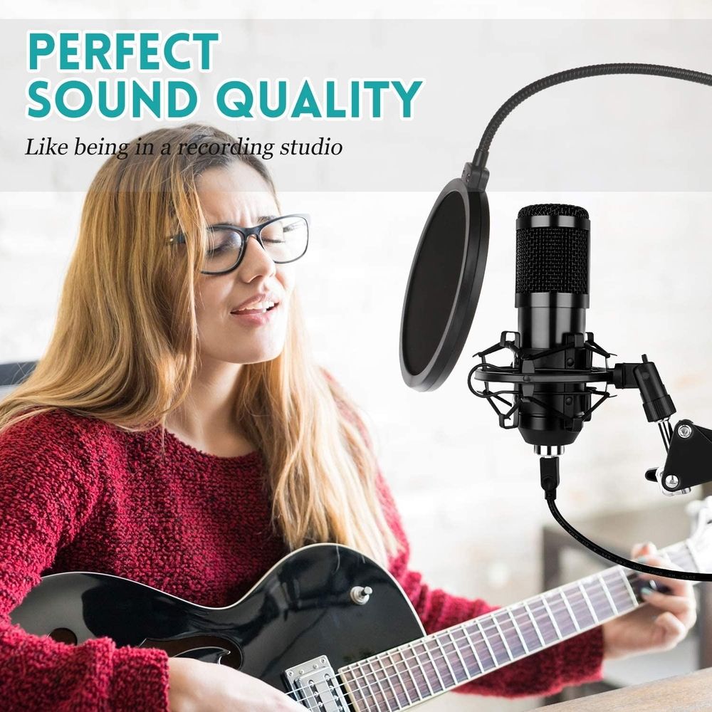 USB Gaming Microphone Streaming Podcast PC Microphone Condenser Mic Kit with Flexible Arm for Gaming Recording Singing PS4 Computer Studio Laptop