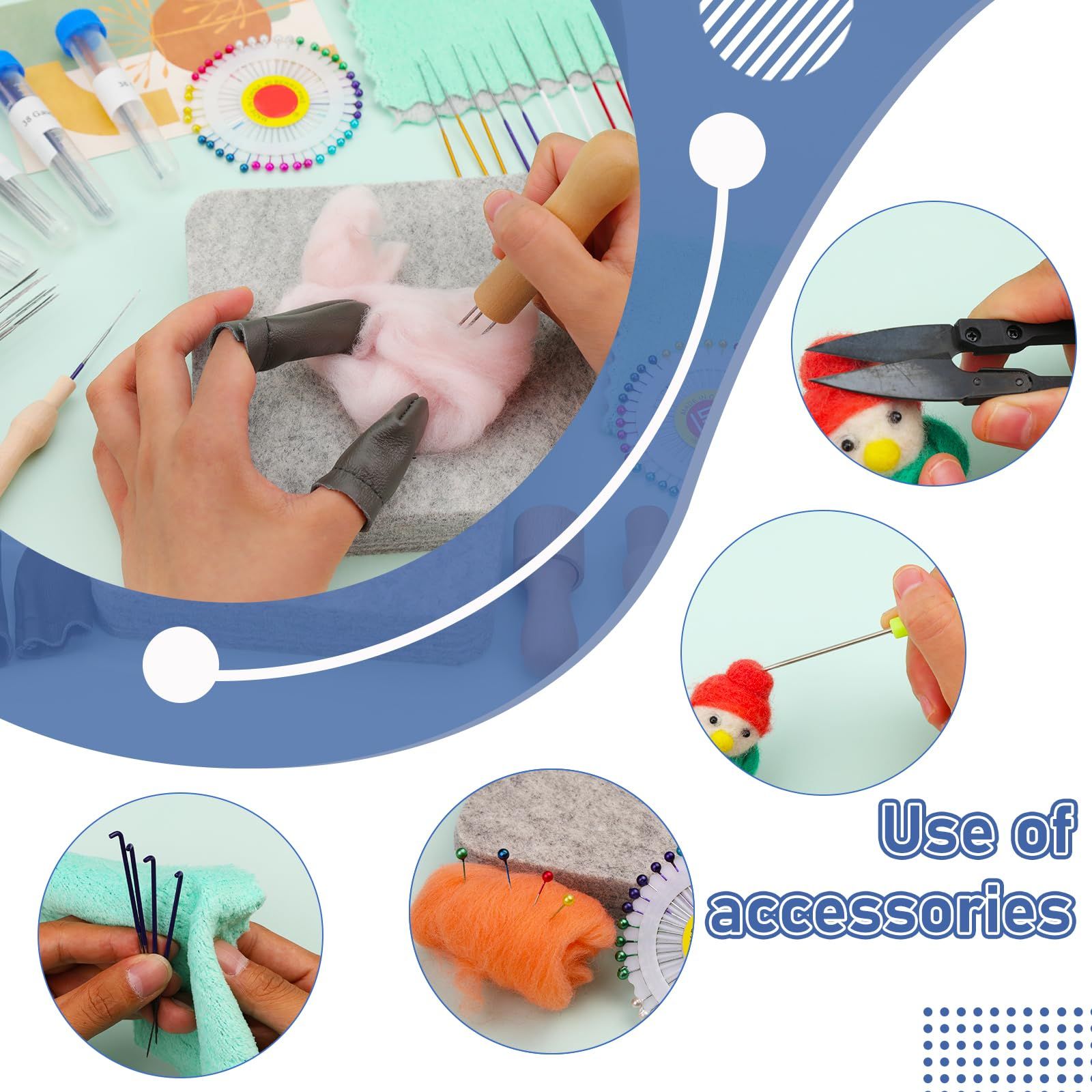 Felting Kit Felting Pad & Tools with Needles, Finger Guards, Wooden Handle Scissor, Bag for Beginner & Professional DIY