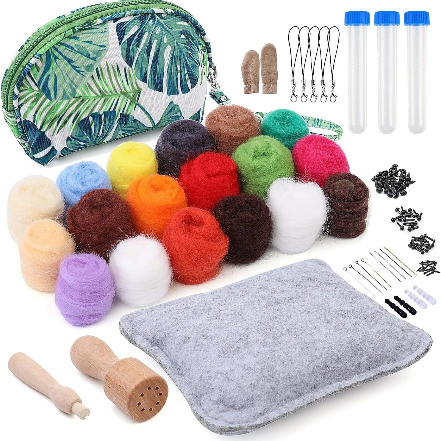 Needle Felting Kit, Needle Felting Starter Kit with Exquisite Green Storage Bag, Wool Roving 18 Colors Set, Needle Felting Tools Kit, Wool Felt Tools for Felted Animal Needle Felting Supplies