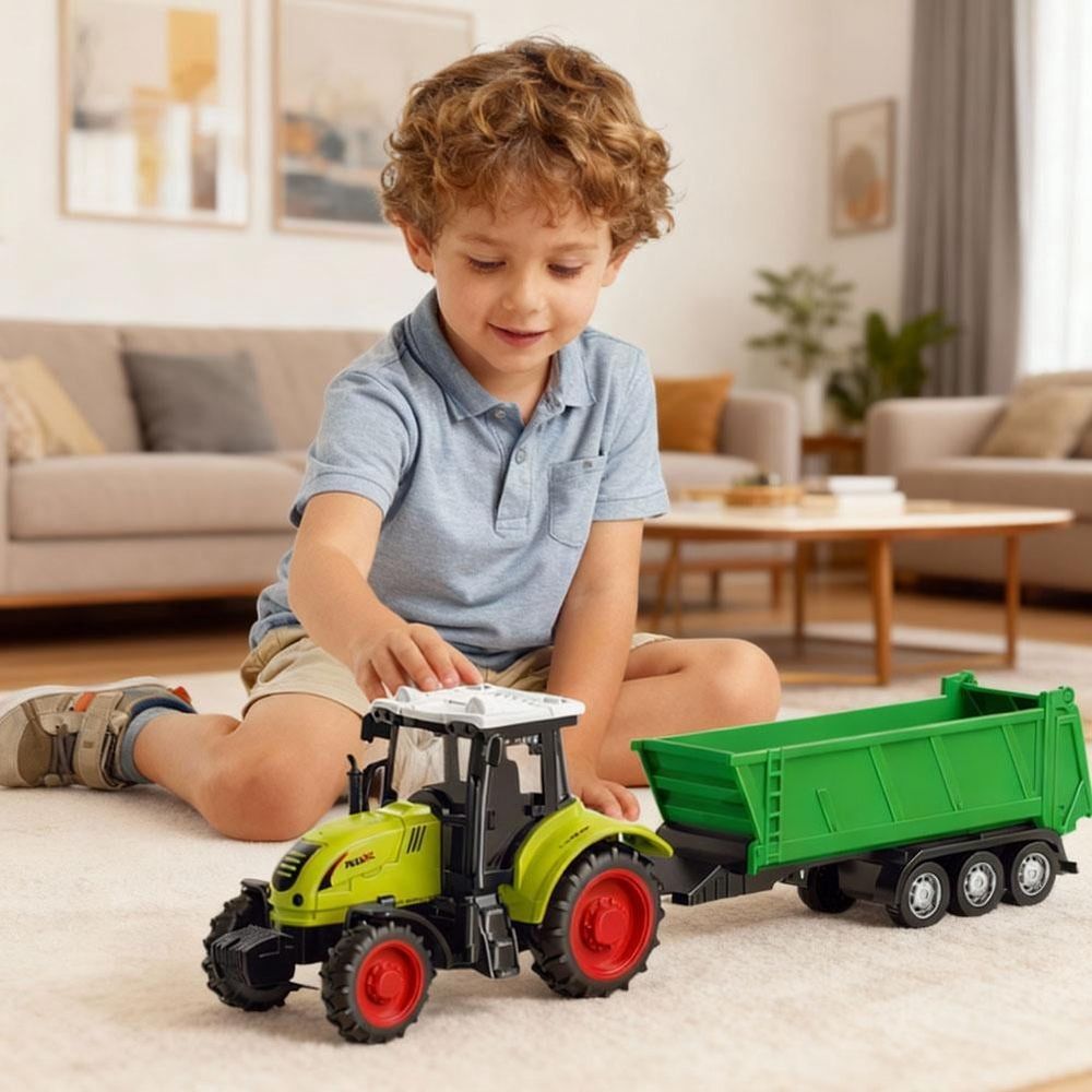 Kids Tractor Toy with  Wagon Set,Tractor Toys for Kids,Farm and Construction Toys,Push-and-Slide Inertia,Christmas Birthday Gifts for Boys Girls