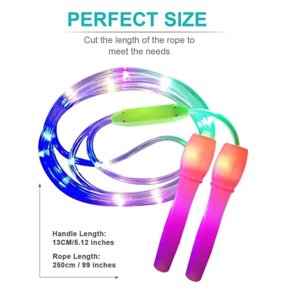 LED Jump Rope for Kids, 250cm/99in Adjustable Glowing Skipping Rope, 3 Flashing Modes, 6 Colors, Non-Slip Grip for Fitness Party