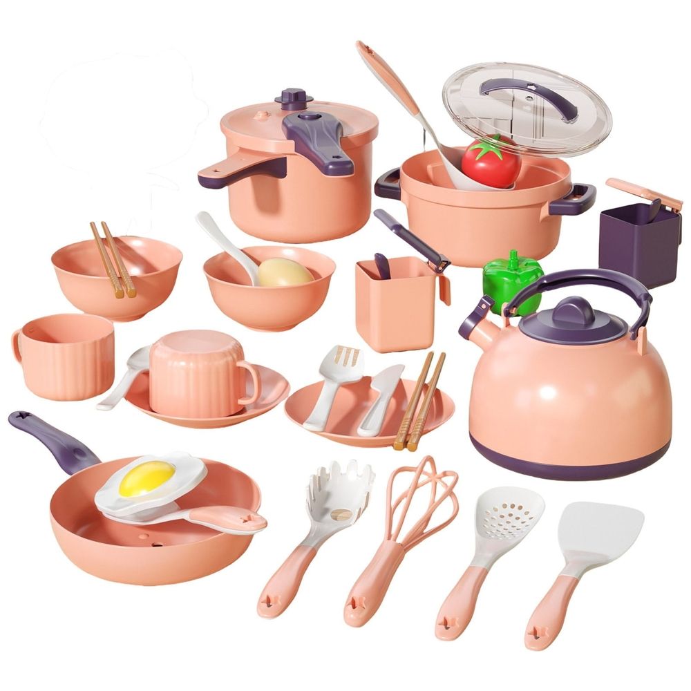 38Pcs Kids Kitchen Toy Accessories, Toddler Pretend BBQ Camping Cooking Playset, Play Pots, Pans, Utensils Cookware Toys, Play Food Set, Learning Gift for Girls Boys