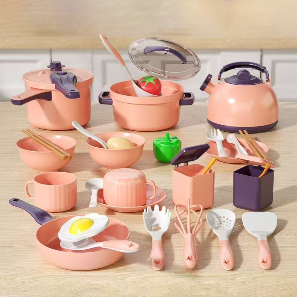 38Pcs Kids Kitchen Toy Accessories, Toddler Pretend BBQ Camping Cooking Playset, Play Pots, Pans, Utensils Cookware Toys, Play Food Set, Learning Gift for Girls Boys