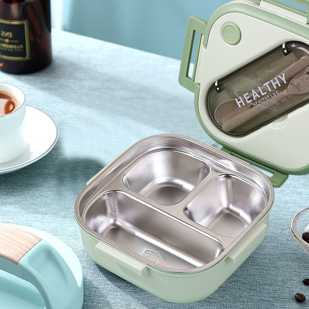 Stainless Steel Bento Lunch Box, Bento Box Leak Proof Between 3 Compartment Containers 304 Stainless Steel Bento Box for Sch-ool and Office, Microwave Safe