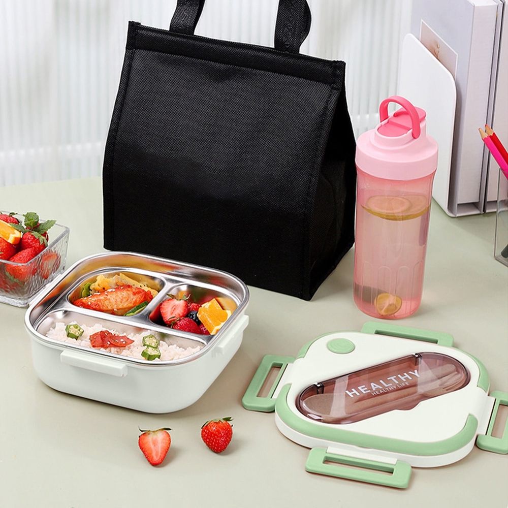 Stainless Steel Bento Lunch Box, Bento Box Leak Proof Between 3 Compartment Containers 304 Stainless Steel Bento Box for Sch-ool and Office, Microwave Safe