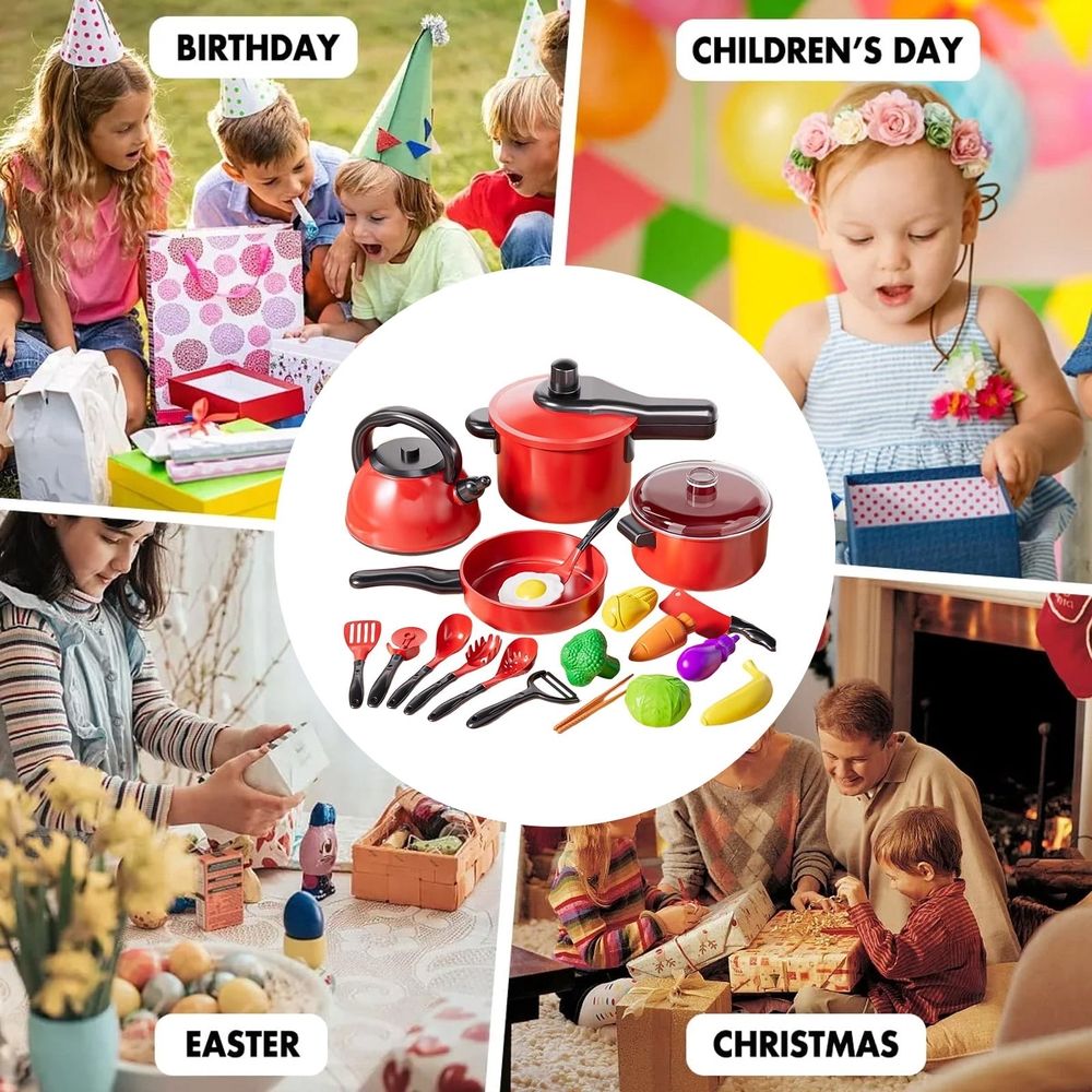 Play Kitchen Set with Pretend Cutting Toy Realistic Dishes Utensils Cookware for Toddlers Children Educational Toy