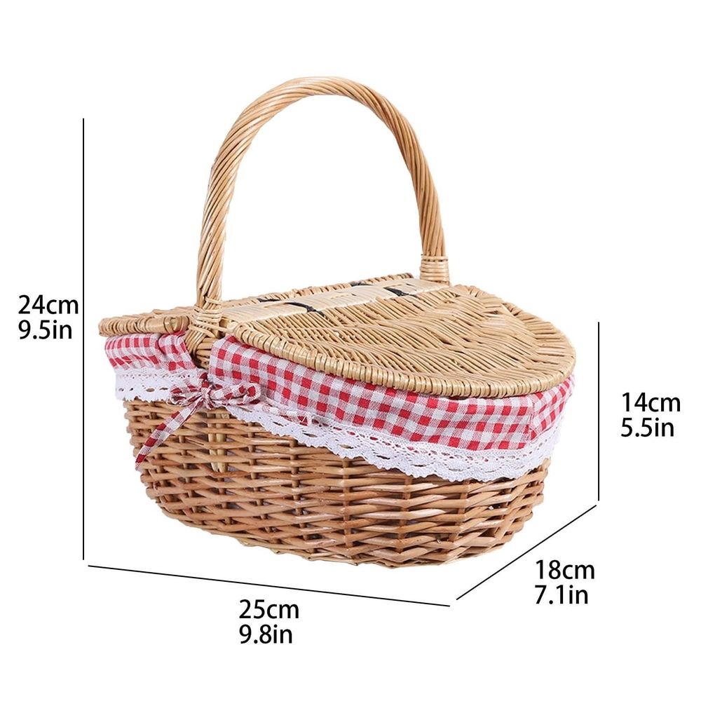 Wicker Picnic Basket with Liner Wooden Split Lid Picnic Basket Vintage Style Picnic Hamper with Folding Woven Handle for Picnic Camping Outdoor Food Storage Kitchen Gadgets Khaki