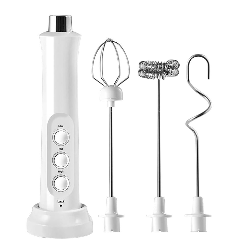 Milk Frother Handheld,Electric Milk Foam Maker with Rechargeable base,3-speed Adjustable USB with 3 Replaceable Stainless Steel Whisk,Milk Foamer Whisk,Drink Mixer for Coffee, Eggbeater Kitchen