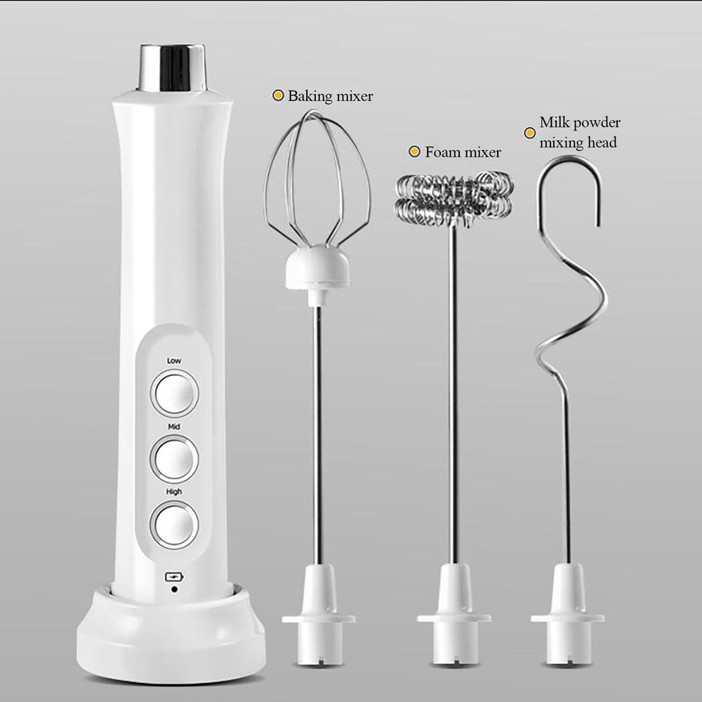 Milk Frother Handheld,Electric Milk Foam Maker with Rechargeable base,3-speed Adjustable USB with 3 Replaceable Stainless Steel Whisk,Milk Foamer Whisk,Drink Mixer for Coffee, Eggbeater Kitchen